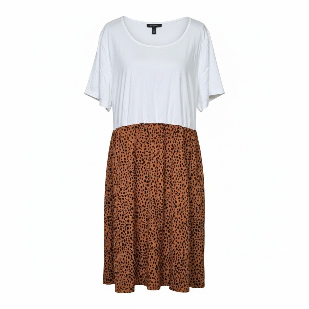 SHEIN Curve Womens 3XL White Leopard‎ Print Short Sleeve Casual T-Shirt Dress